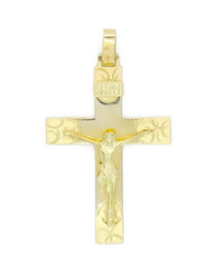 Colgante Cruz Oro 18k con Cristo Tallado 4,70 g | Joya Clásica Acabado Mate y Brillo