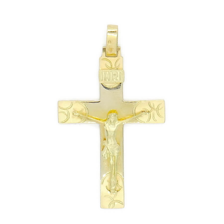 Colgante Cruz Oro 18k con Cristo Tallado 4,70 g | Joya Clásica Acabado Mate y Brillo