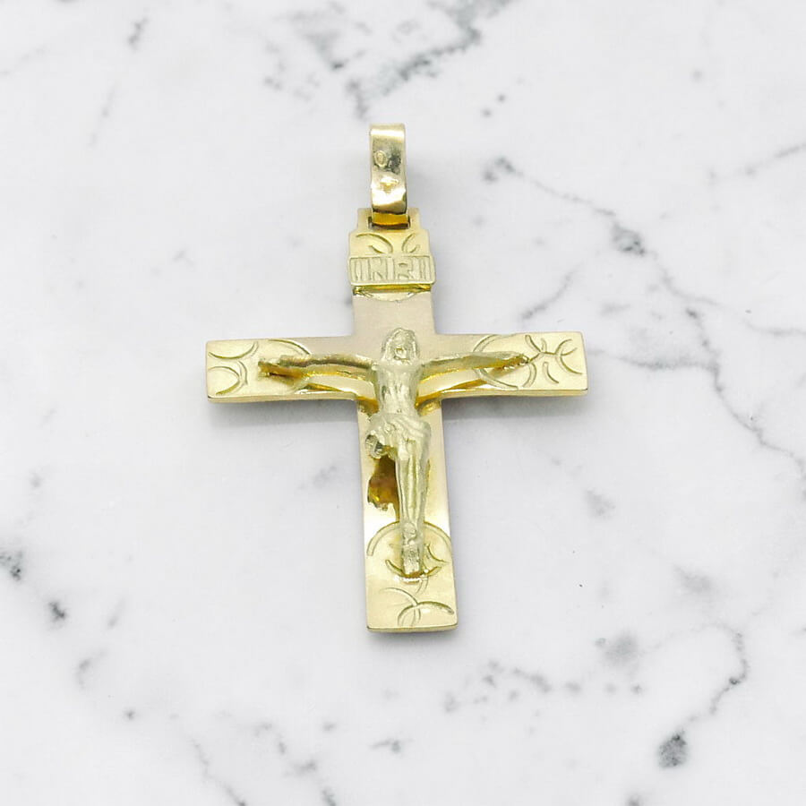 Colgante Cruz Oro 18k con Cristo Tallado 4,70 g | Joya Clásica Acabado Mate y Brillo - Imagen 3