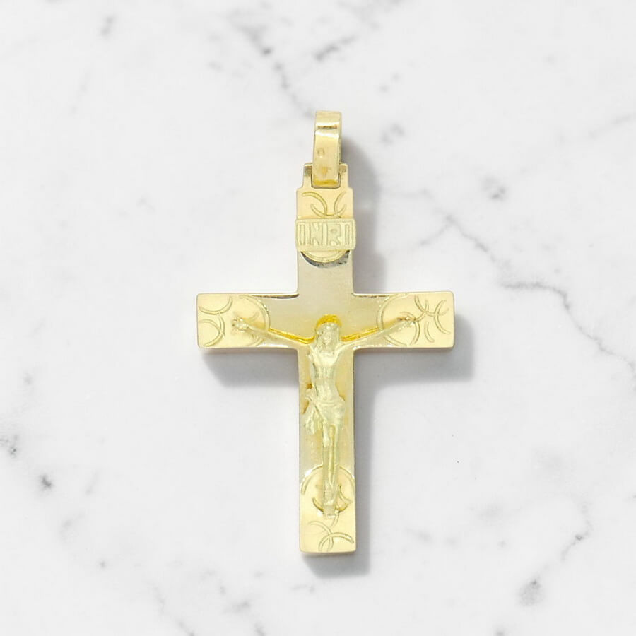 Colgante Cruz Oro 18k con Cristo Tallado 4,70 g | Joya Clásica Acabado Mate y Brillo - Imagen 4