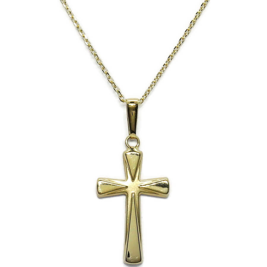Cruz Oro 18k con Cadena Forzada 50 cm | Colgante Comunión Clásico 3 g