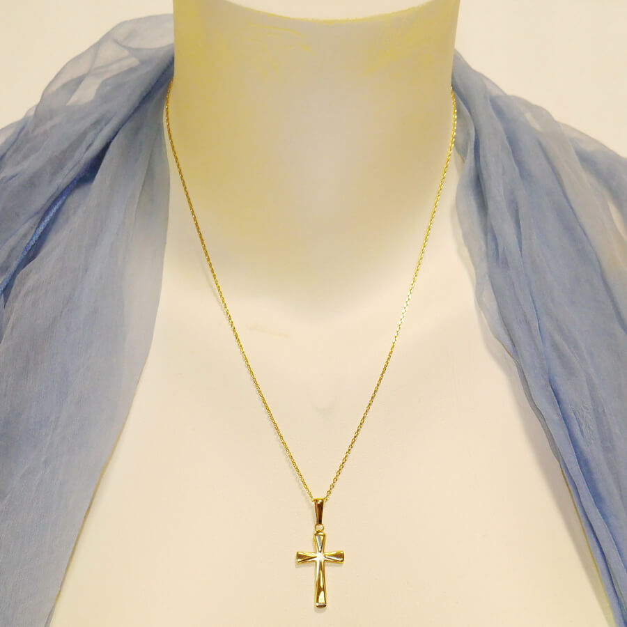 Cruz Oro 18k con Cadena Forzada 50 cm | Colgante Comunión Clásico 3 g - Imagen 2