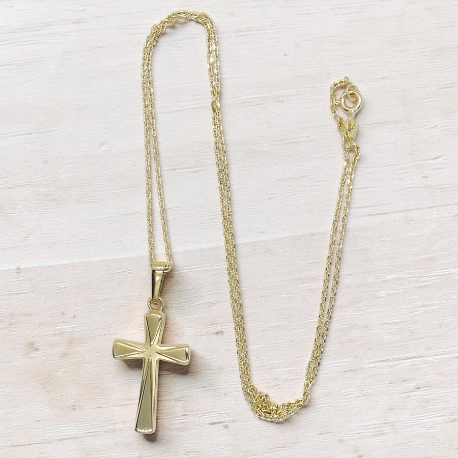 Cruz Oro 18k con Cadena Forzada 50 cm | Colgante Comunión Clásico 3 g - Imagen 4