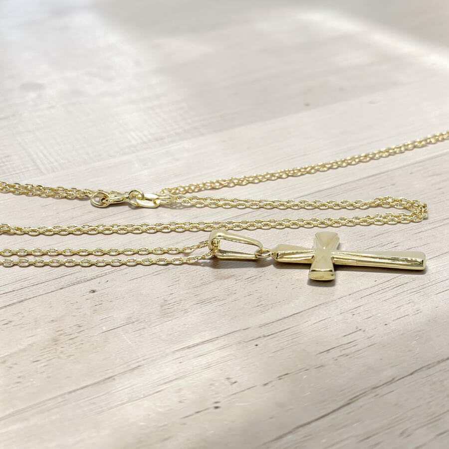 Cruz Oro 18k con Cadena Forzada 50 cm | Colgante Comunión Clásico 3 g - Imagen 7