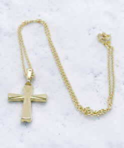Cruz Oro 18k con Cadena Forzada 50 cm | Colgante Comunión Clásico 3 g - Imagen 8