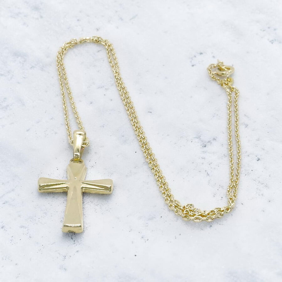 Cruz Oro 18k con Cadena Forzada 50 cm | Colgante Comunión Clásico 3 g - Imagen 8