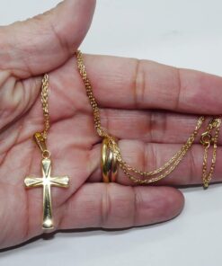 Cruz Oro 18k con Cadena Forzada 50 cm | Colgante Comunión Clásico 3 g - Imagen 3
