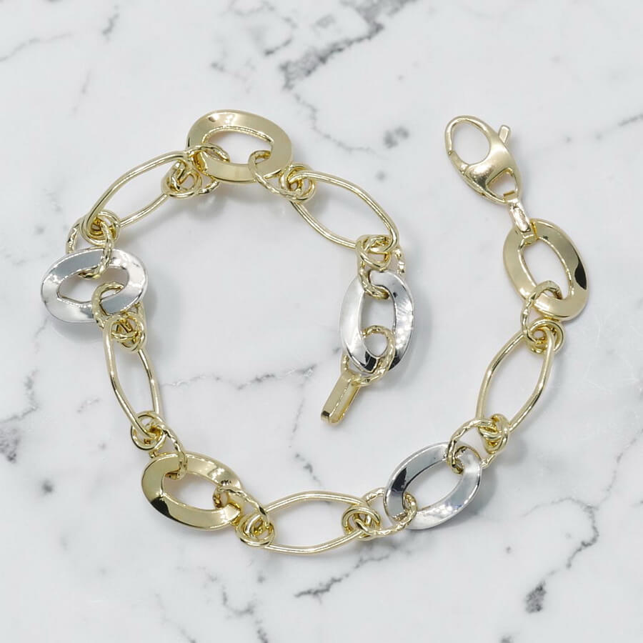 Pulsera de Oro Bicolor 18k Mujer 20 cm Elegante con Cierre Mosquetón - Imagen 8