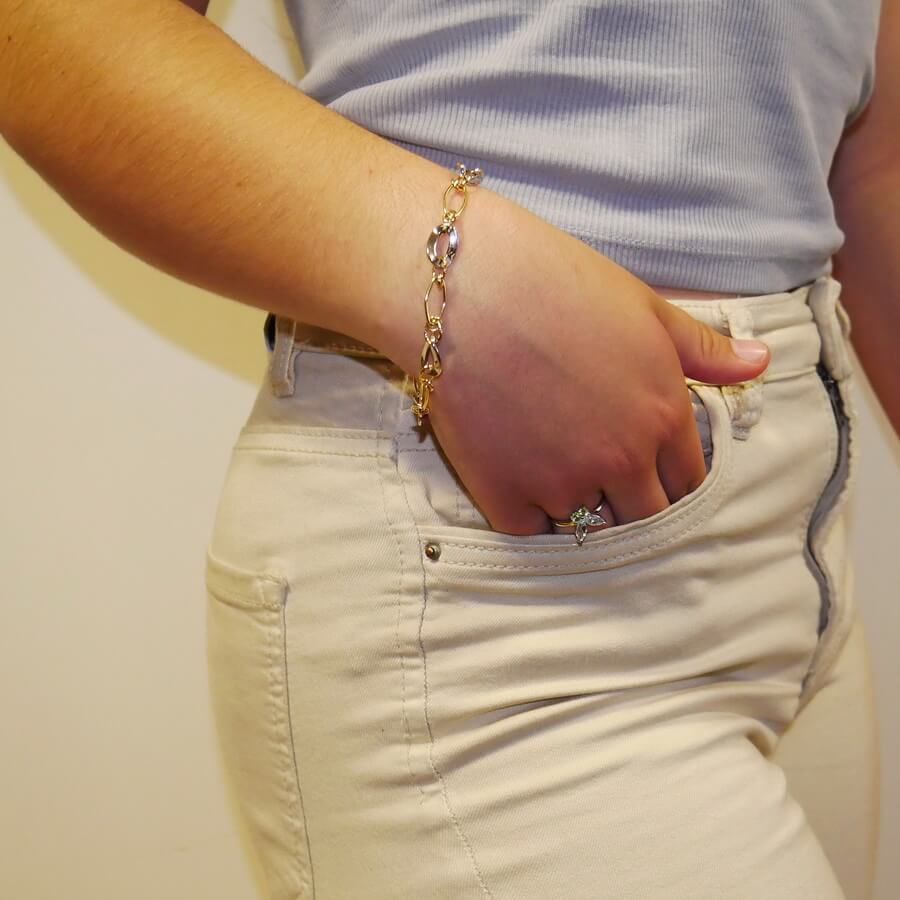 Pulsera de Oro Bicolor 18k Mujer 20 cm Elegante con Cierre Mosquetón - Imagen 2