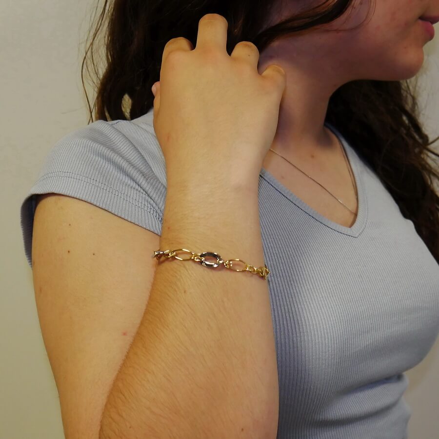 Pulsera de Oro Bicolor 18k Mujer 20 cm Elegante con Cierre Mosquetón - Imagen 7