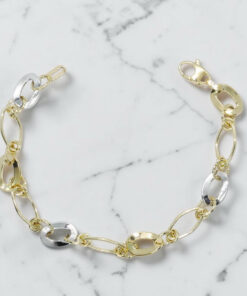 Pulsera de Oro Bicolor 18k Mujer 20 cm Elegante con Cierre Mosquetón