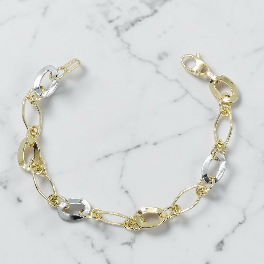 Pulsera de Oro Bicolor 18k Mujer 20 cm Elegante con Cierre Mosquetón