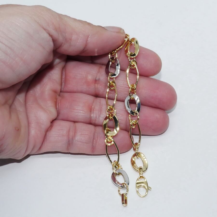 Pulsera de Oro Bicolor 18k Mujer 20 cm Elegante con Cierre Mosquetón - Imagen 3