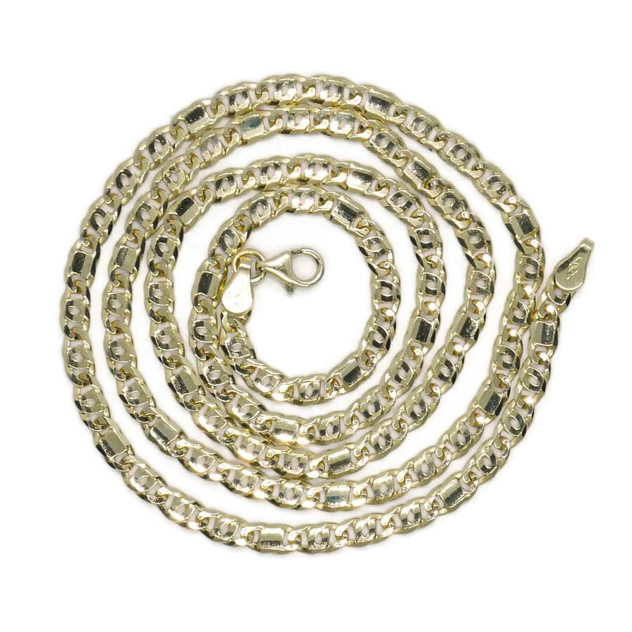 Cadena de oro amarillo macizo de 18 quilates, modelo combinado 3 Ojo de Perdiz + 1 eslabón completo