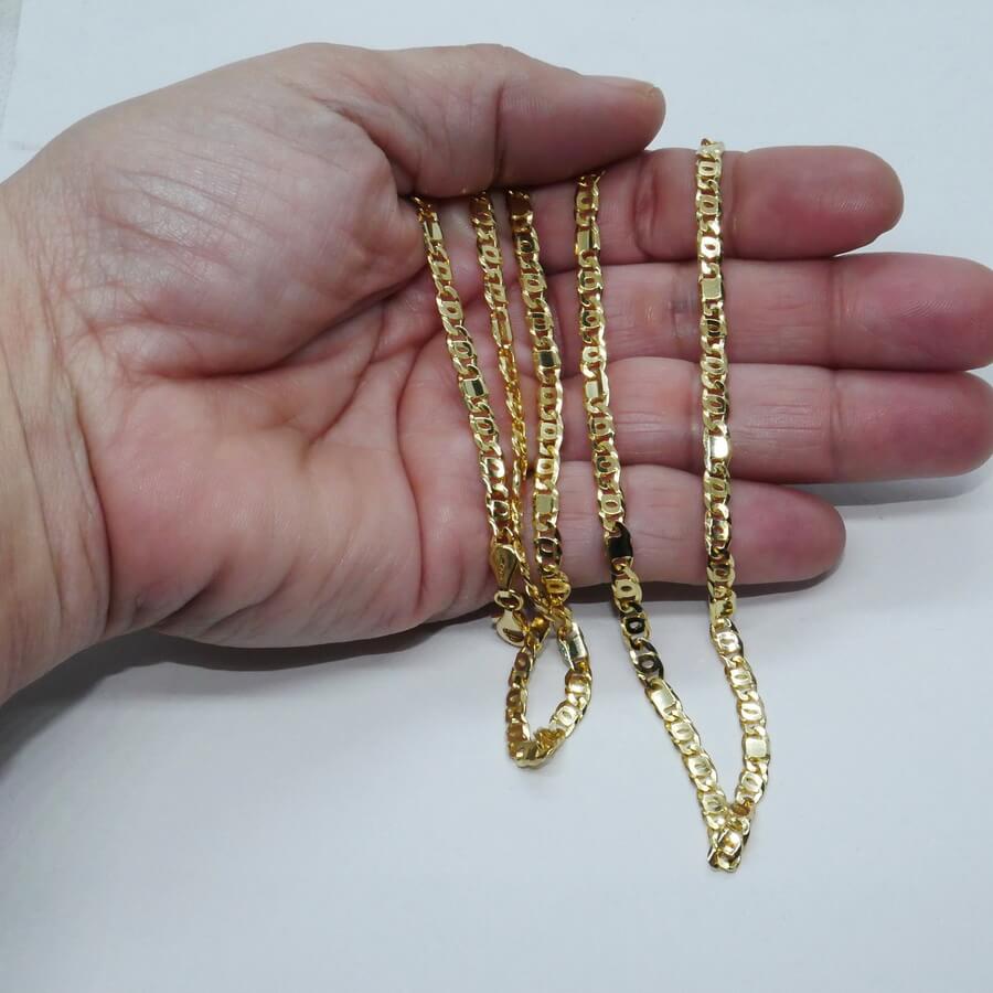 Cadena de oro amarillo macizo de 18 quilates, modelo combinado 3 Ojo de Perdiz + 1 eslabón completo - Imagen 3