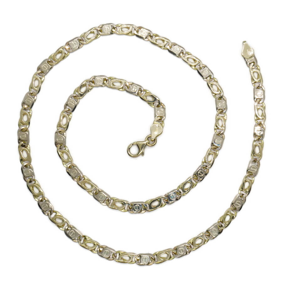 Cadena de oro bicolor de 18k maciza para hombre de 5.50 mm de ancha y 60cm de larga.