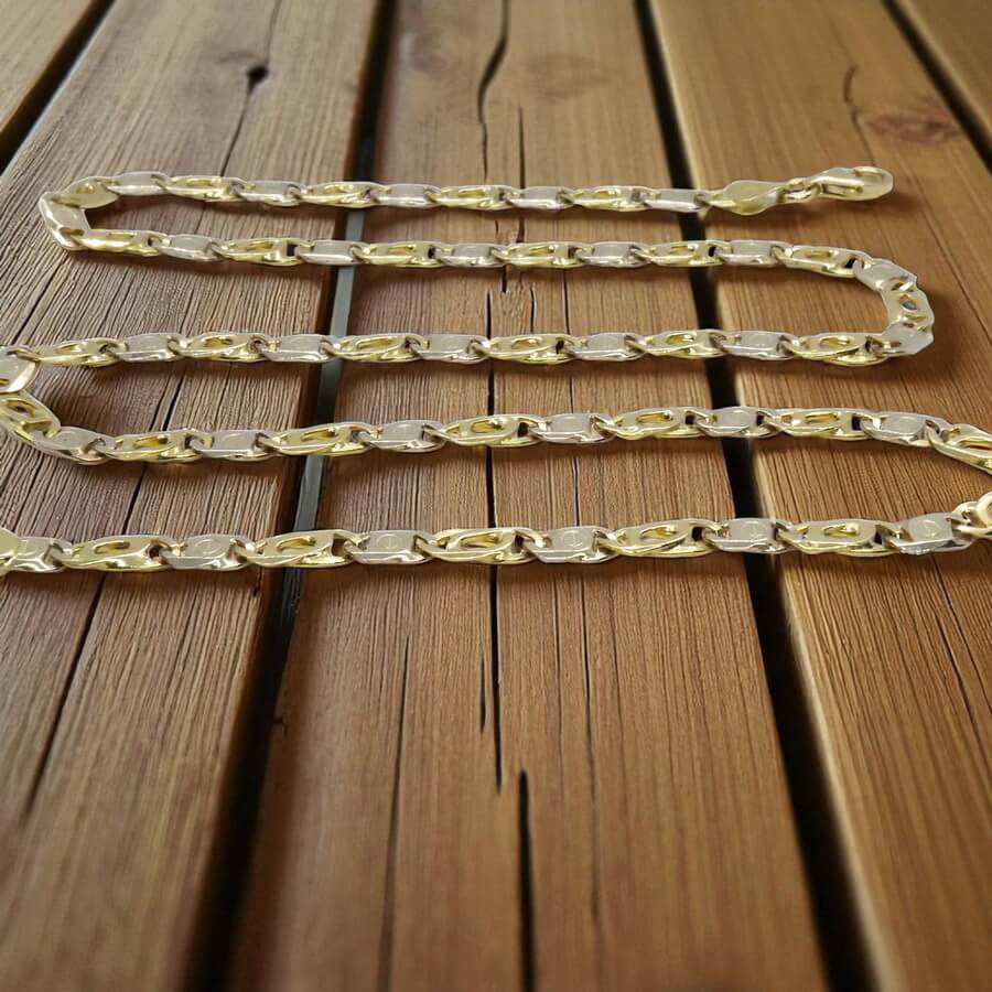 Cadena de oro bicolor de 18k maciza para hombre de 5.50 mm de ancha y 60cm de larga. - Imagen 7
