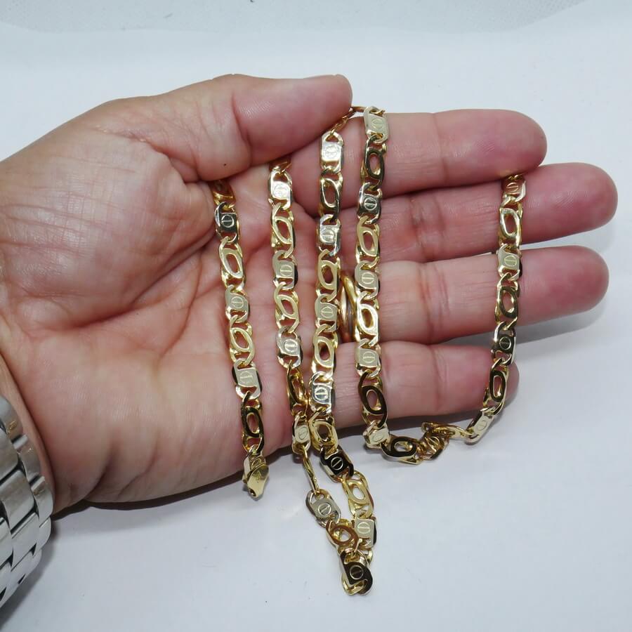 Cadena de oro bicolor de 18k maciza para hombre de 5.50 mm de ancha y 60cm de larga. - Imagen 3