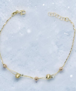 Pulsera de oro amarillo blanco rosa 18k con bolas diseño moderno regalo mujer
