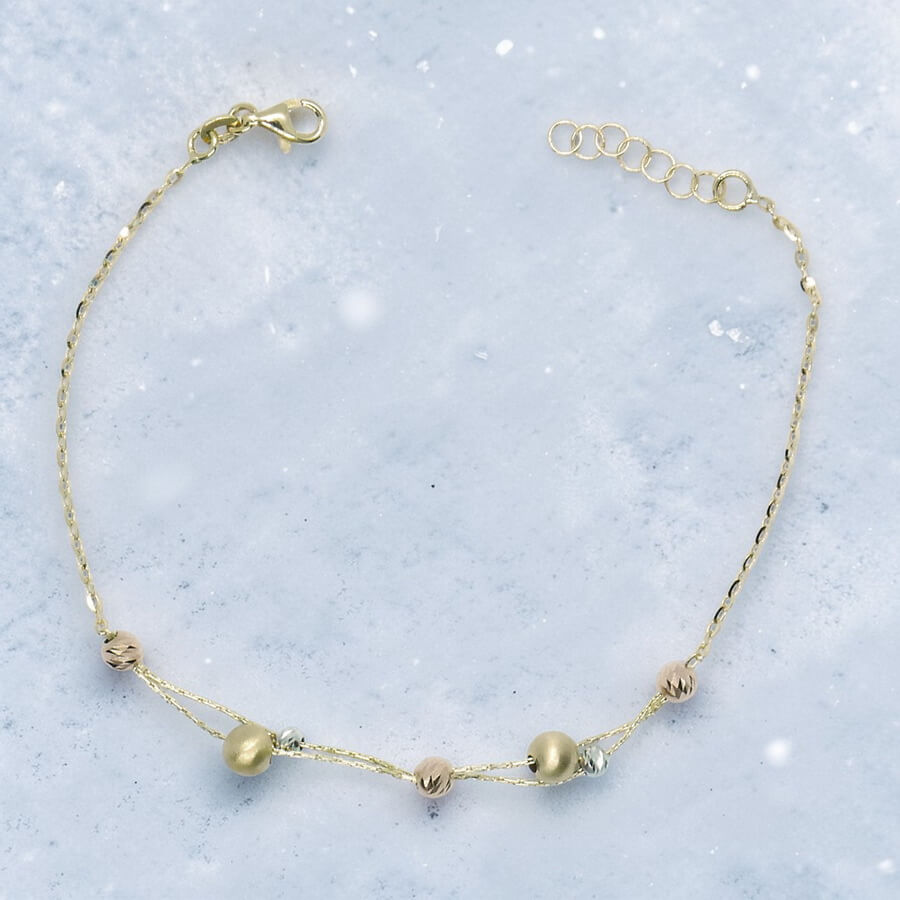 Pulsera de oro amarillo blanco rosa 18k con bolas diseño moderno regalo mujer