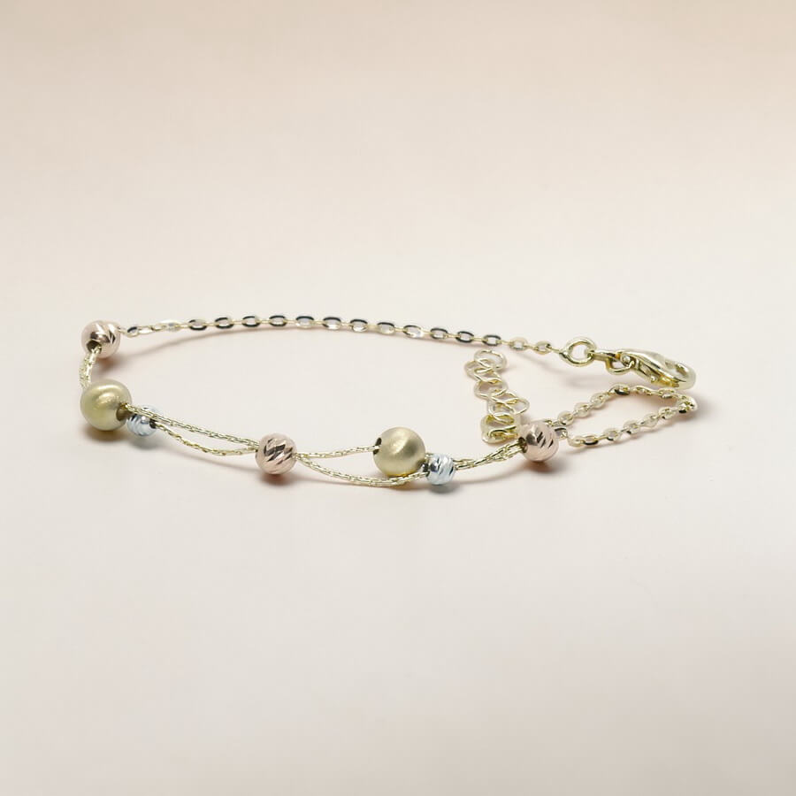 Pulsera de oro amarillo blanco rosa 18k con bolas diseño moderno regalo mujer - Imagen 5