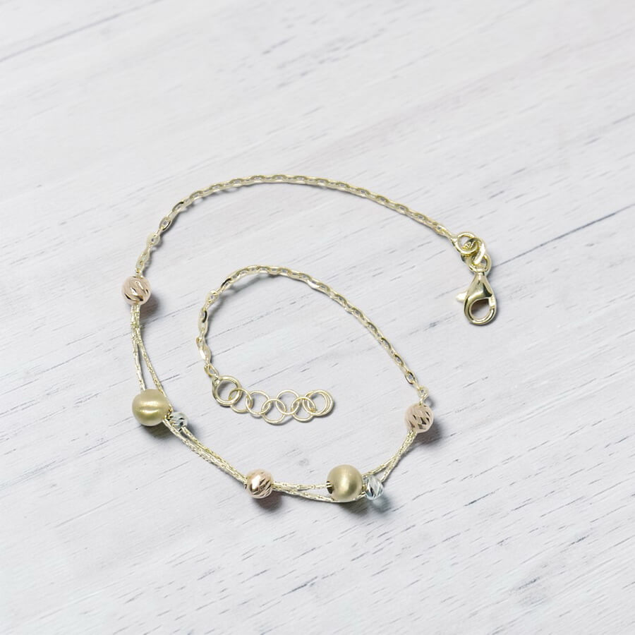 Pulsera de oro amarillo blanco rosa 18k con bolas diseño moderno regalo mujer - Imagen 4