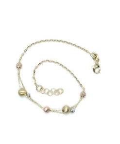 Pulsera de oro amarillo blanco rosa 18k con bolas diseño moderno regalo mujer - Imagen 6