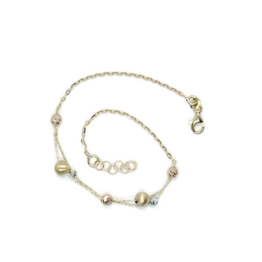 Pulsera de oro amarillo blanco rosa 18k con bolas diseño moderno regalo mujer - Imagen 6