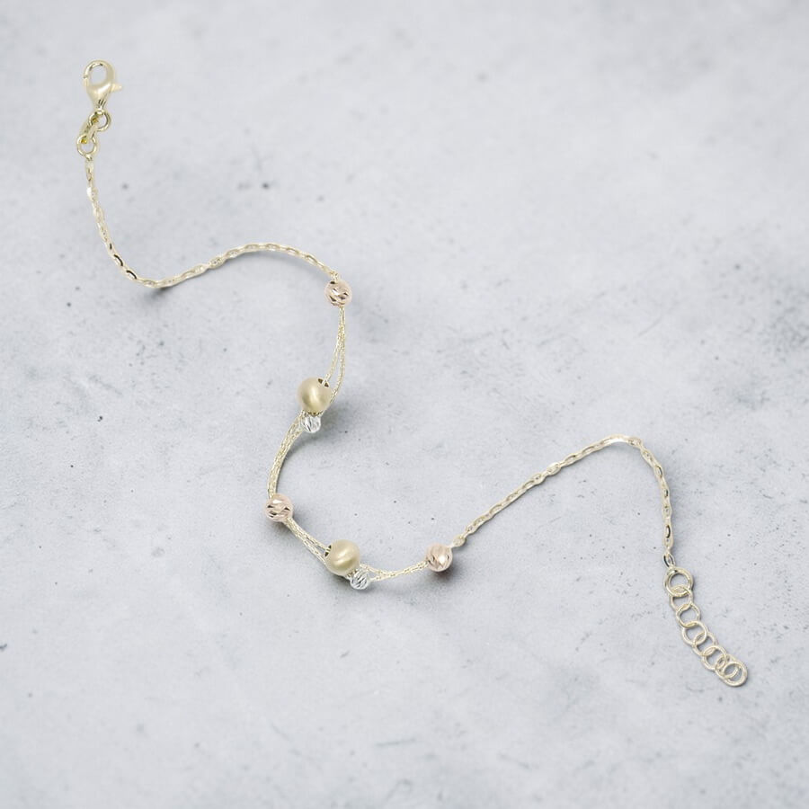 Pulsera de oro amarillo blanco rosa 18k con bolas diseño moderno regalo mujer - Imagen 7