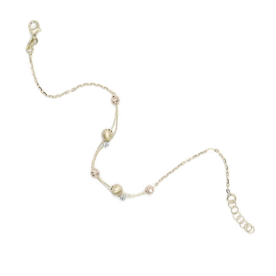 Pulsera de oro amarillo blanco rosa 18k con bolas diseño moderno regalo mujer - Imagen 8