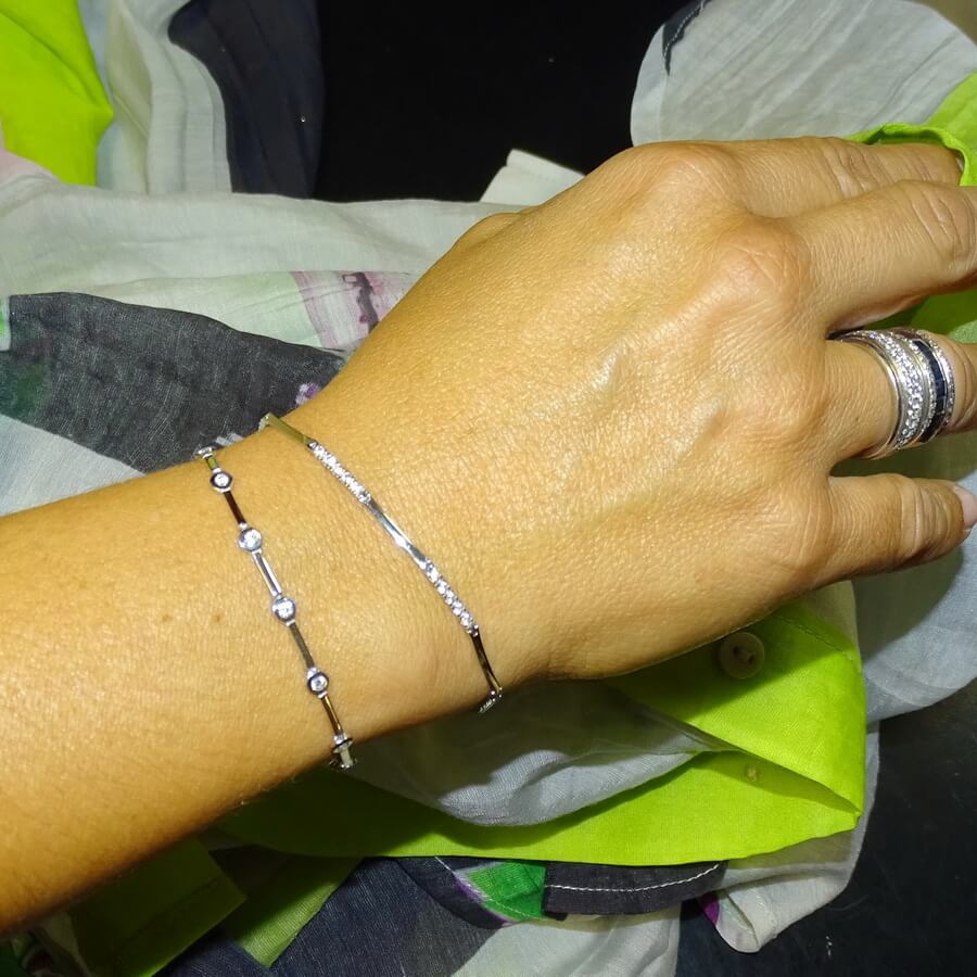 Pulsera oro blanco 18k mujer circonitas 2mm elegante 19 cm - Imagen 2