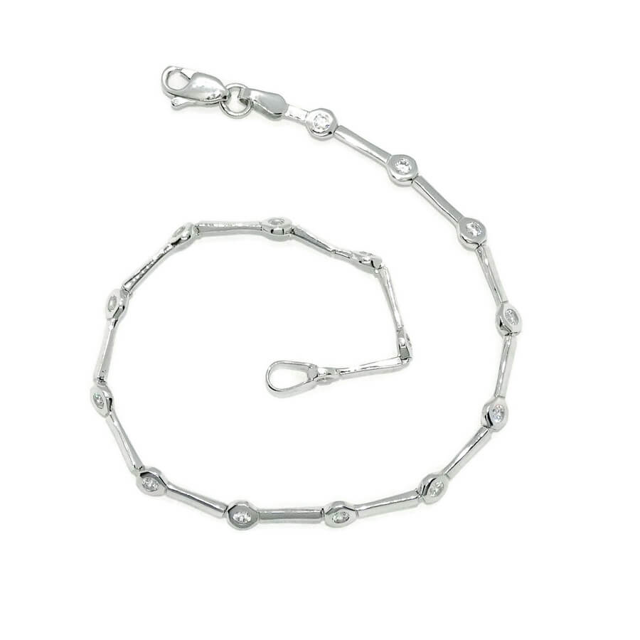 Pulsera oro blanco 18k mujer circonitas 2mm elegante 19 cm - Imagen 4