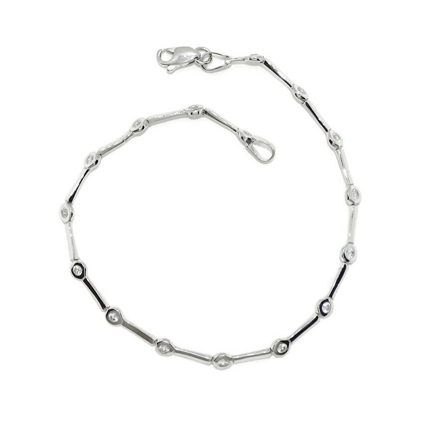 Pulsera oro blanco 18k mujer circonitas 2mm elegante 19 cm