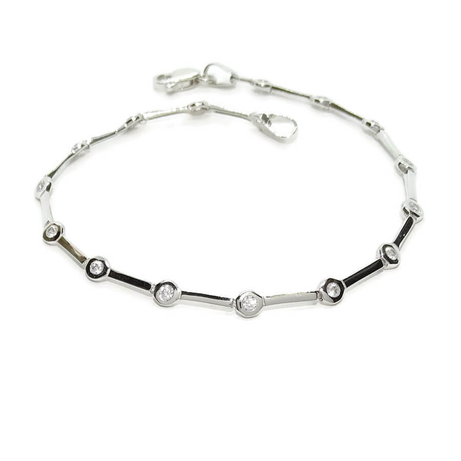 Pulsera oro blanco 18k mujer circonitas 2mm elegante 19 cm - Imagen 8