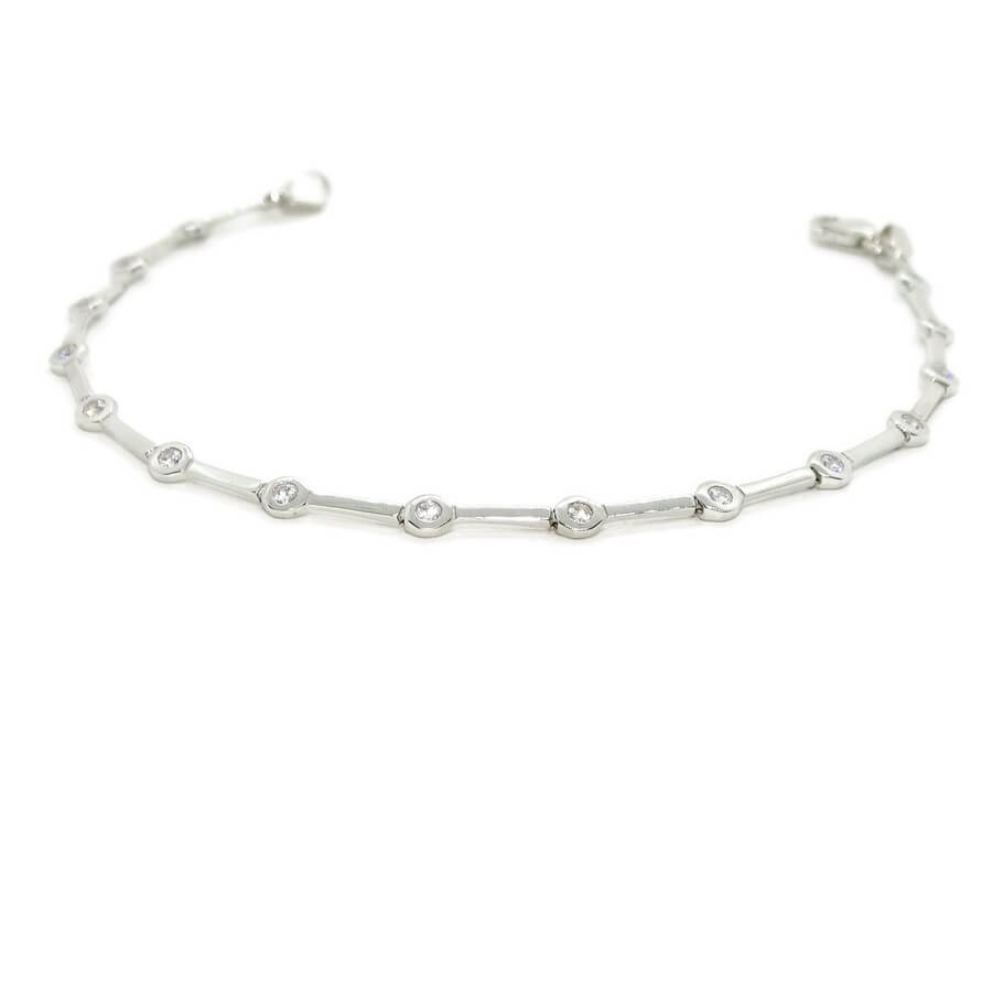 Pulsera oro blanco 18k mujer circonitas 2mm elegante 19 cm - Imagen 7