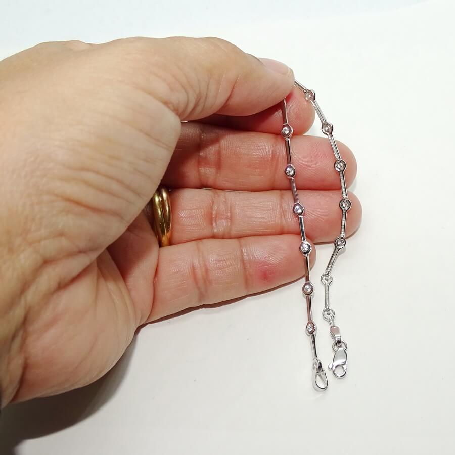 Pulsera oro blanco 18k mujer circonitas 2mm elegante 19 cm - Imagen 3