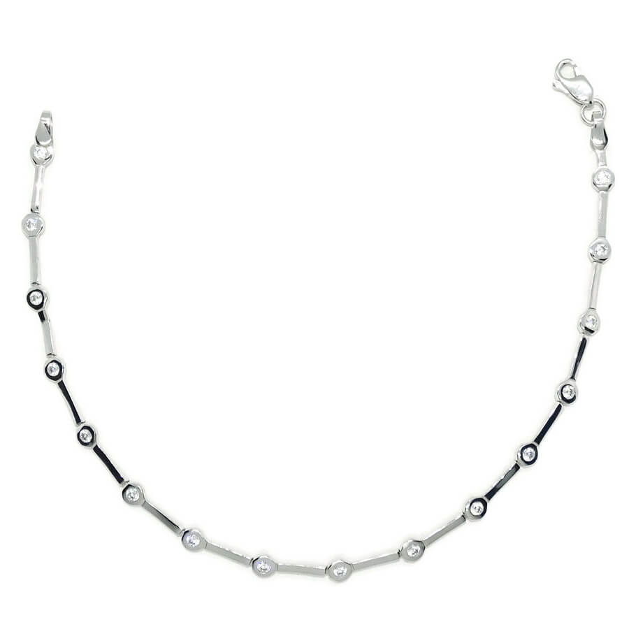 Pulsera oro blanco 18k mujer circonitas 2mm elegante 19 cm - Imagen 6