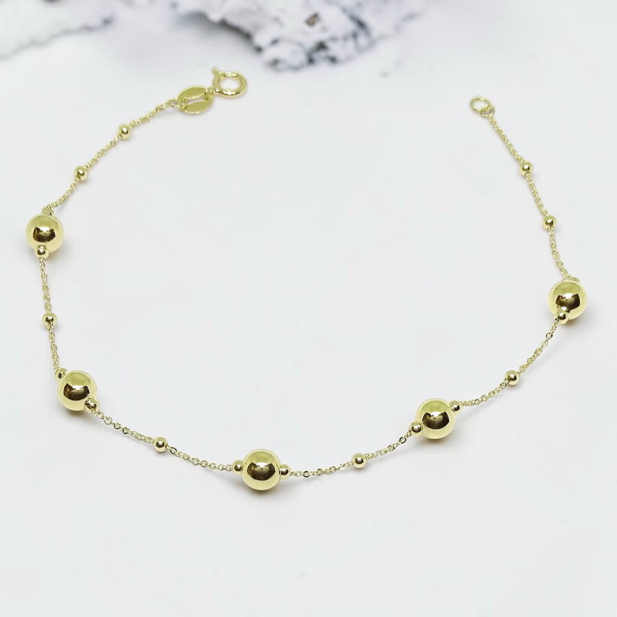 Pulsera Oro Amarillo 18k Mujer con Bolas y Cadena Picada – Elegante y Ligera - Imagen 5
