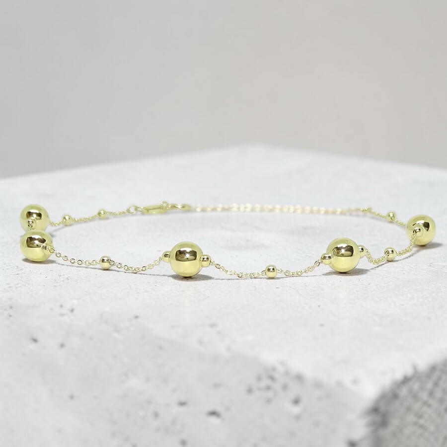 Pulsera Oro Amarillo 18k Mujer con Bolas y Cadena Picada – Elegante y Ligera - Imagen 7