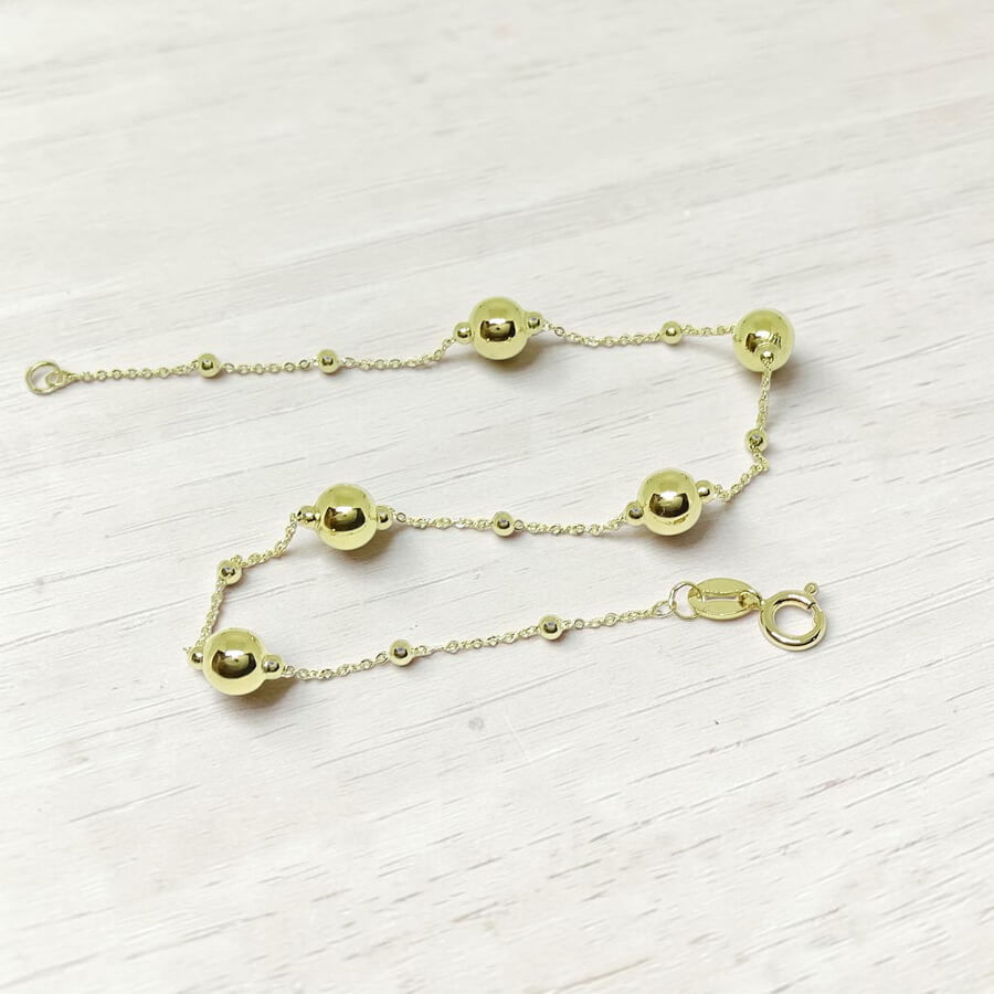Pulsera Oro Amarillo 18k Mujer con Bolas y Cadena Picada – Elegante y Ligera - Imagen 6