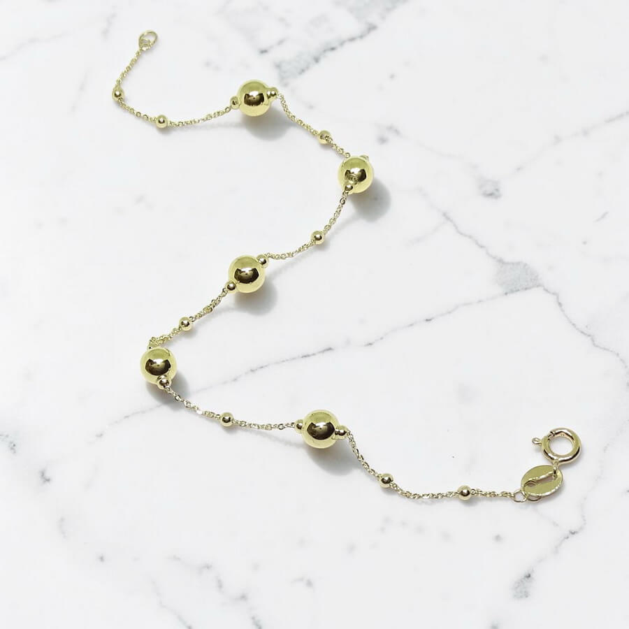 Pulsera Oro Amarillo 18k Mujer con Bolas y Cadena Picada – Elegante y Ligera - Imagen 3