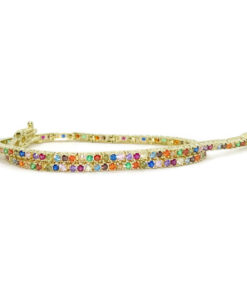 Pulsera de oro amarillo 18k con circonitas multicolor cierre seguridad mujer elegante - Imagen 5