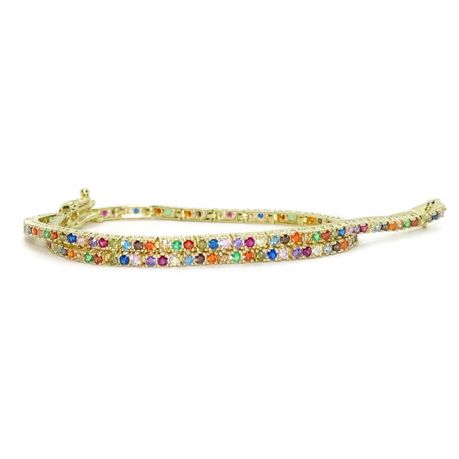 Pulsera de oro amarillo 18k con circonitas multicolor cierre seguridad mujer elegante - Imagen 5