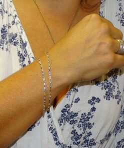 Pulsera de oro amarillo 18k con circonitas multicolor cierre seguridad mujer elegante - Imagen 6