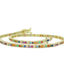 Pulsera de oro amarillo 18k con circonitas multicolor cierre seguridad mujer elegante