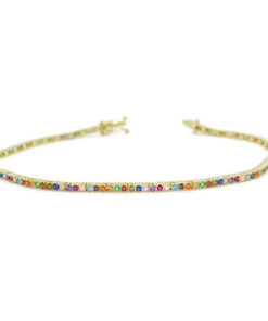 Pulsera de oro amarillo 18k con circonitas multicolor cierre seguridad mujer elegante - Imagen 4