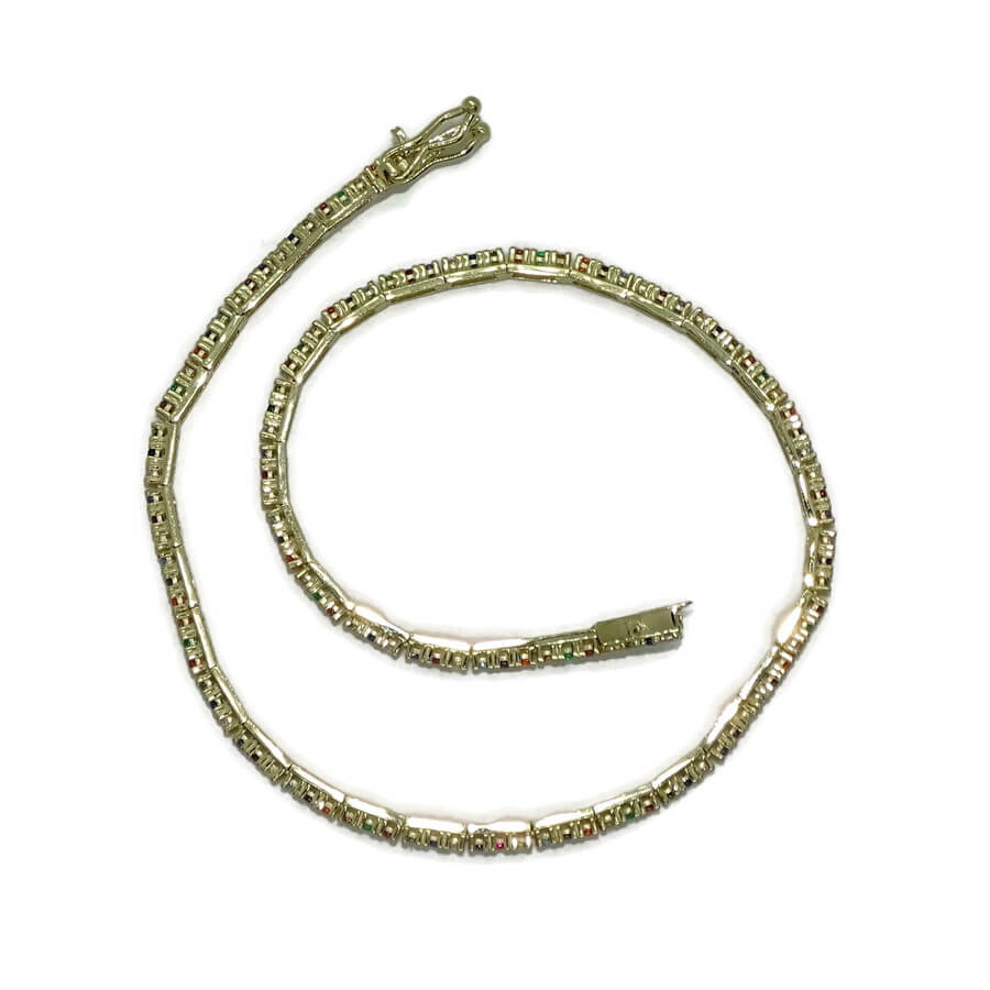 Pulsera de oro amarillo 18k con circonitas multicolor cierre seguridad mujer elegante - Imagen 9