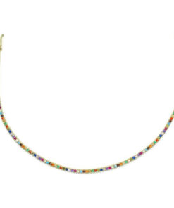 Pulsera de oro amarillo 18k con circonitas multicolor cierre seguridad mujer elegante - Imagen 8