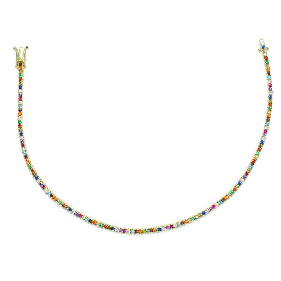 Pulsera de oro amarillo 18k con circonitas multicolor cierre seguridad mujer elegante - Imagen 8