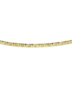 Pulsera de oro amarillo 18k con circonitas multicolor cierre seguridad mujer elegante - Imagen 7